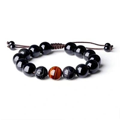 Abbildung von COAI Herren Edelstein Armband aus Rotes Tigerauge Obsidian Beide Pixiu mit Gravur Armbänder für Männer