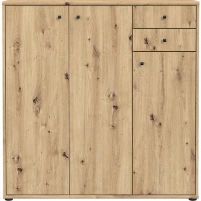 Abbildung von FORTE TEMPRA 2 Kommode mit 3 Türen und Schubladen, Holzwerkstoff, Artisan Eiche Dekor, (B x H T) 108,8 111,1 34,8 cm