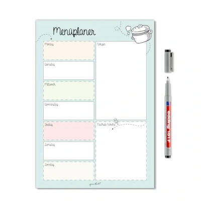 Abbildung von Menüplaner in DIN A4 I Whiteboard Essensplaner für die ganze Woche abwischbar türkis mit magnetischer Rückseite dv_524