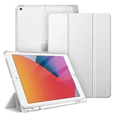 Abbildung von Fintie Hülle für iPad 9. Generation 2021/8. Gen 2020/7. 2019 10.2 Zoll mit Stifthalter, ultradünne leichte Schutzhülle transparenter Rückseite und Auto Schlaf/Wach Funktion, Silber