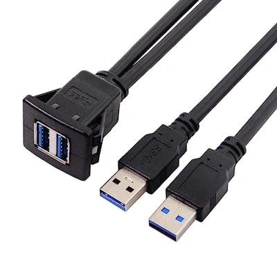 Abbildung von chenyang USB 3.0 Waterproof Cable Type A Dual Port Data Extension Latch Mount Car AUX for Dashboard Panel