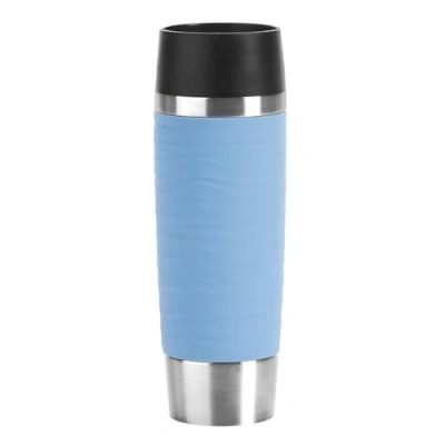 Abbildung von Emsa Travel Mug Waves Grande Isolierbecher N20121 0,5 L bis zu 6h heiß und 12h kalt 100% dichter Thermobecher 360 Trinköffnung Quick Press Verschluss Kaffee to Go Puderblau