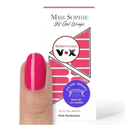 Abbildung von Original Miss Sophie UV Gel Nagelfolien I 20 ultra dünne Nagellack Streifen Pink Perfection Hält auf Natur sowie lackierten, Acryl , &amp; Shellac Nägeln