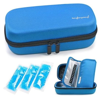 Abbildung von YOUSHARES Insulin kühltasche Reise Tasche TSA Mini Kühlbox Medikamente Isoliert Tragbaren Klein Etui für Pen, Glukose Meter, epipen, und Andere Diabetes Zubehör mit 3 Kühlakkus (Eva Blau)