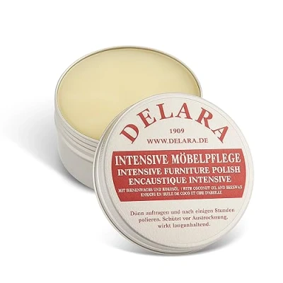 Abbildung von DELARA Intensive Möbelpflege, sehr hochwertiges Möbelwachs mit Bienenwachs und Kokosöl Made in Germany (Farblos, 100 ml)