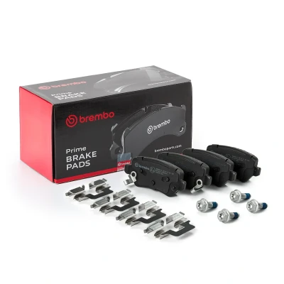 Abbildung von BREMBO P 30 120 Bremsbelagsatz mit akustischer Verschleißwarnung Bremssattelschrauben, Anti Quietsch Blech Zubehör