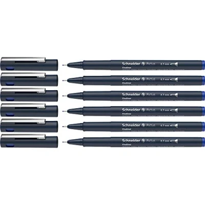 Abbildung von Schneider Pictus Fineliner (Strichstärke 0,7 mm, dokumentenechte Pigmentliner, metallgefasste Spitze, Gehäuse aus 85% recyceltem Kunststoff) 6er Pack, blau