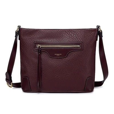 Abbildung von David Jones Umhängetasche für Damen, mehrere Taschen große Handtasche Schultertasche aus Kunstleder Fächer mit Reißverschluss Messenger Tasche klassische Stadt, elegant, violett,