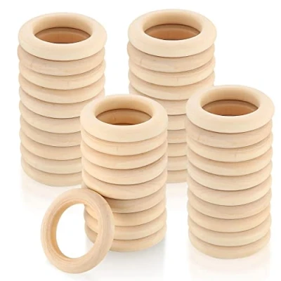 Abbildung von 40 Stück Holzringe zum Basteln, Natürliche Holz Ringe, Makramee Ringe für DIY Schmuck Armband Anhänger Hängende Dekoration 45mm