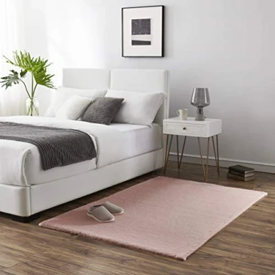 Abbildung von Teppich Wölkchen Fellteppich Kunstfell Waschbar, Hasenfell Imitat, Kaninchenfell, Kurzfell Flauschiger Wohnzimmer, Bettvorleger Schlafzimmer, Fell Rosa 120x170cm