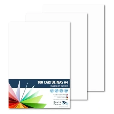 Abbildung von RAYLU PAPER Tonpapier A4, 100 Stück Kartonpapier 180g/m², 210 x 297 mm, professionelle farbige Kartons für Büro, Kopierpapier, Buntes Papier zum Basteln (Weiß)
