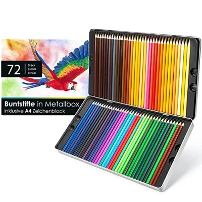 Abbildung von OfficeTree 72 Buntstifte Set Groß inklusive Zeichenblock A4 Stifte für Erwachsene mit Metallbox Zeichenstifte Professionell Bleistift &amp; Radiergummi