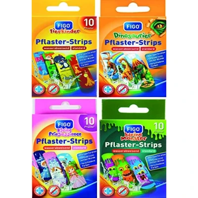 Abbildung von 40x Kinderpflaster Bergmann, Pflaster Set 4x10 Strips, Wasserabweisend, Hautfreundlich, Klinisch getestet, bunte für Mädchen und Jungs, 19 Motive
