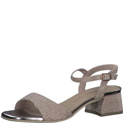 Abbildung von MARCO TOZZI Damen Sandalen mit Absatz Verstellbarem Riemen Glitzer, Metallisch (Rose Metallic), 39 EU