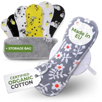 Abbildung von Waschbare Binden bio Baumwolle; 7 Pack (alle Größen) Stoffbinden waschbar MADE IN EU; wiederverwendbare Waschbar; starke Blutung; Baumwollbinden Damenbinden Menstruation