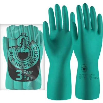 Abbildung von ACE Heisenberg Chemische Nitrilhandschuhe EN 388/374 1/374 5 Grün 07/S 3 Paar