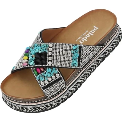 Abbildung von Palado Plateau Pantoletten Damen Kegno by Sila Sahin elegante Sandalen bequeme Hausschuhe mit Sohle modische Sommerschuhe Schwarz UK4,5 EU37