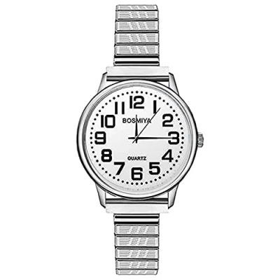 Abbildung von JewelryWe Damen Armbanduhr, elastisch, dehnbar, analog, Quarz, Edelstahl, 1 ATM, wasserdicht, rund, klassisch, einfach, mit schmalem Armband, Geschenk für Damen, silber, 21 24cm, Armband