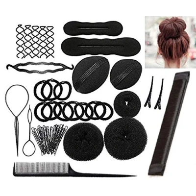 Abbildung von Frisurenhilfe Set mit Bedienungsanleitung Einfache Frisuren zum Selbermachen Frisur Hilfe für lange Haare Zubehör Haar Styling (schwarz)