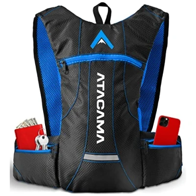 Abbildung von ATACAMA Laufrucksack ohne Blase zum Laufen und Fahrrad Fahren 2l rot/blau wasserdicht, reflektierend, leicht, klein Trailrunning Rucksack Laufweste Leichter Skirucksack