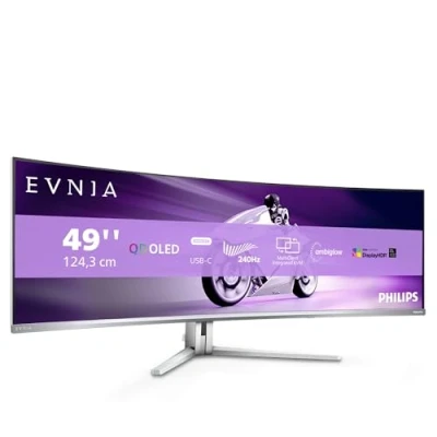 Abbildung von PHILIPS Evnia 49M2C8900AM 49 Zoll DQHD OLED Curved Gaming Monitor, 240 Hertz, 0,03ms GtG, HDR400, Ambiglow (5120x1440, HDMI 2.1, DisplayPort 1.4, USB C, Hub) Weiss