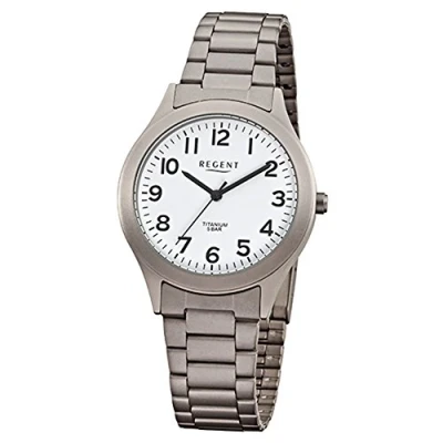 Abbildung von Regent Herren Armbanduhr Elegant Analog Titan (Metall) Armband grau silber Quarz Uhr Ziffernblatt weiß URF837