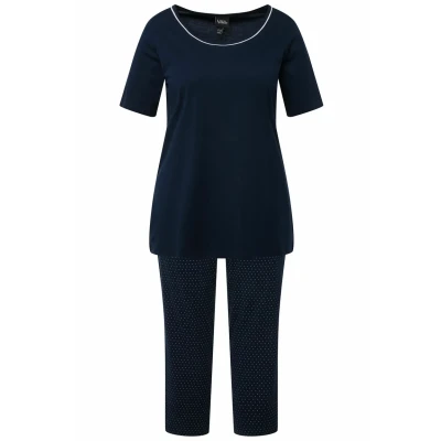 Abbildung von Ulla Popken Rundhals Halbarm SET Nachtwäsche Set, Damen, Größe: 42/44, Dark blue