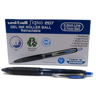 Abbildung von Uni Ball Rollerball Signo UMN 207E Gel Tinte, Blau, 0,7 mm, Box, 12 Stück