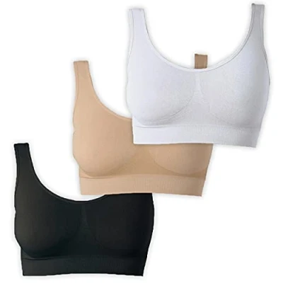 Abbildung von UnsichtBra Bustier Damen BH ohne Buegel 3er Set Wohlfühl Bustiers Tops Bügelloser Soft Bra Schlaf Still Sport Crop Top Büstier schwarz, weiß, beige (wellbra_swh)(L)