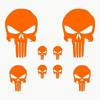 Abbildung von AUTODOMY Schädel Skull Geschmolzen Aufkleber Paket 8 Stück Punisher für Auto oder Motorrad (Orange)
