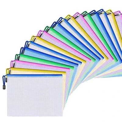 Abbildung von 20 Stück A5 Reißverschluss Datei Taschen Dokument wasserdichte Tasche Paket Brieftasche Plastiktaschen mit für Reisedokument, Kosmetik, Quittungen Lagerung, Lernen Utensilien