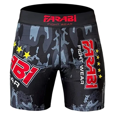 Abbildung von Farabi Sports MMA Short Vale Tudo Kompressionsshorts Grappling Fight Training Match Compression Tight (Camo/Grey, M)