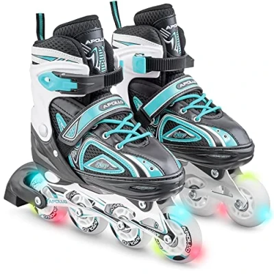 Abbildung von Apollo Super Blades, größenverstellbare Inliner, LED Inline Skates,Türkis, S (31 34)