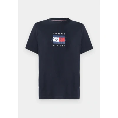 Abbildung von Tommy Hilfiger Linear FLAG Graphic TEE Unisex Tshirt print, Größe: XS, Desert sky