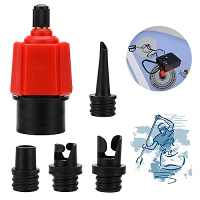 Abbildung von XCOZU SUP Ventil Adapter, Kompressor Inflatable Pumpe Adapter/Schrader Adapter und 4 Gasdüse für Schlauchboote, Stand Up Paddle Board, Aufblasbarer Bett, Zubehör(Red, Black)