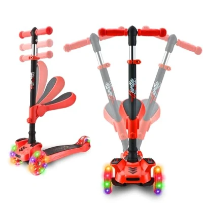 Abbildung von 3 Rad Roller für Kinder Steh und Kreuzfahrt Kinderspielzeug Tretroller mit Verstellbarer Höhe, Rutschfester Plattform, Blinkenden Radlichtern, Jungen/Mädchen im Alter von 2 12 Jahren Hurtle