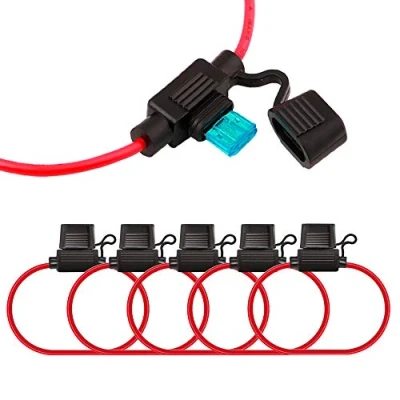 Abbildung von QitinDasen 5Pcs Professionell Kleiner Wasserdichte Auto Sicherungshalter, KFZ LKW Flachsicherung Sicherung Halter mit Voll Vergossenem Gehäuse und Kabelbaum, 15Pcs Mini Blade