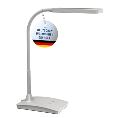 Abbildung von Maul LED Tischleuchte MAULpearly colour vario Schreibtischlampe dimmbar Leistungsstarke Lampe mit 3000 6500K für Schreibtisch, Büro Silber