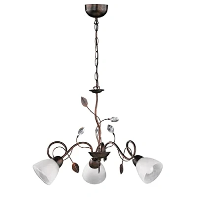 Abbildung von Trio Leuchten Kronleuchter 110700328 Traditio, Metall rostfarben antik, Glas in weiß, exkl. 3 x E14, 70 150 cm