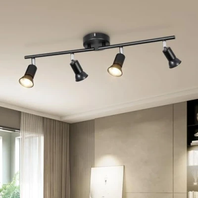 Abbildung von Dehobo LED Deckenstrahler Wohnzimmer Deckenleuchte 4 Flammig Schwarz Deckenlampe Spot GU10 Deckenspot Schwenkbar 350 Drehbar Küchelampe Strahler Decke Schlafzimmer Ohne Leuchtmittel