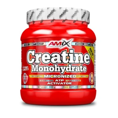 Abbildung von AMIX Creatin Monohydrat 100% mikronisiertes Pulver, erhöht die körperliche Leistung, steigert Muskelaufbau und Kraft bei Sportlern, 300g