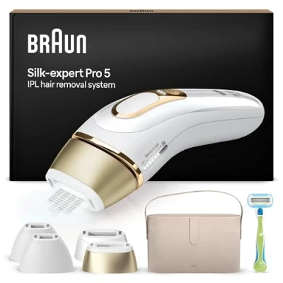 Abbildung von Braun IPL Silk·expert Pro 5, Haarentfernung für zuhause, mit Aufbewahrungstasche, Venus Rasierer, 4 Aufsätze, PL5342