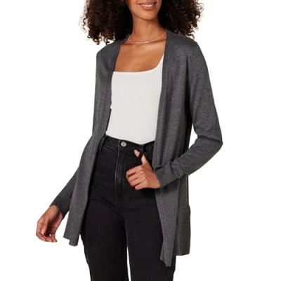 Abbildung von Amazon Essentials Damen Leichte Strickjacke, Vorne Offen (Erhältlich In Übergröße), Dunkelgrau Meliert, XS