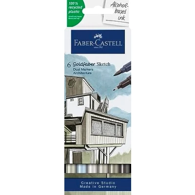 Abbildung von Faber Castell 164807 Goldfaber Sketch Marker Architektur, 6er Etui Alkohol mit Brush Spitze und Fineliner