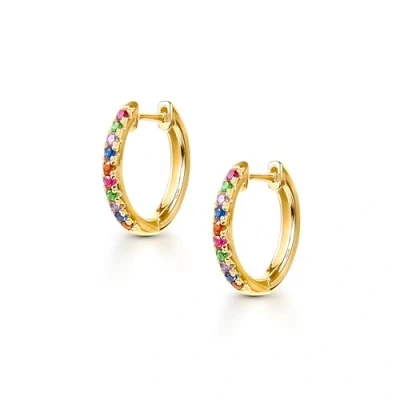 Abbildung von Amberta Lumini Damen 925 Sterling Gold Regenbogen Ohrringe: Bunt Creolen Ohrringe 15 mm