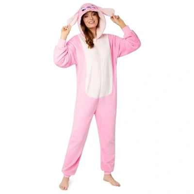 Abbildung von Disney Onesie Damen Stitch Einteiler Pyjama Eeyore, Minnie, Maleficent Schlafanzug Größen von S XXL (Rosa Angel, XL)