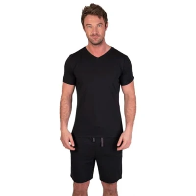 Abbildung von Light &amp; Shade Pyjama Set mit Oberteil und kurzer Hose für Herren, Schwarz, L
