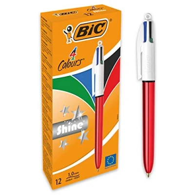 Abbildung von BIC 4 Farben Kugelschreiber Colours Shine, Schaft in metallic lila, 12er Pack, Ideal für das Büro, Home Office oder die Schule