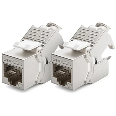 Abbildung von deleyCON 2x CAT 7 Keystone Jack Modul Optimal für CAT7 CAT6 CAT6a Verlegekabel Verbinder Patchkabel Netzwerkkabel STP Schirmung RJ45 Buchse 1000 MHz 10 Gbit/s Schneidklemme (LSA)