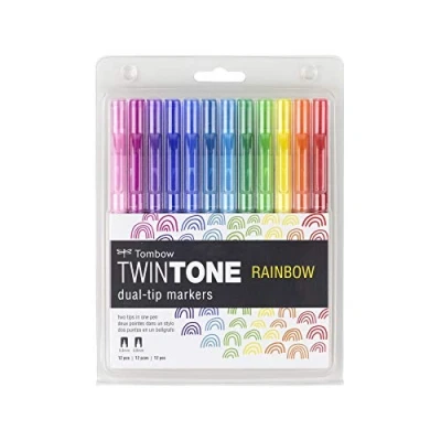 Abbildung von Tombow Twin Tone Doppelspitz Marker, 12 Stück, Regenbogenfarben